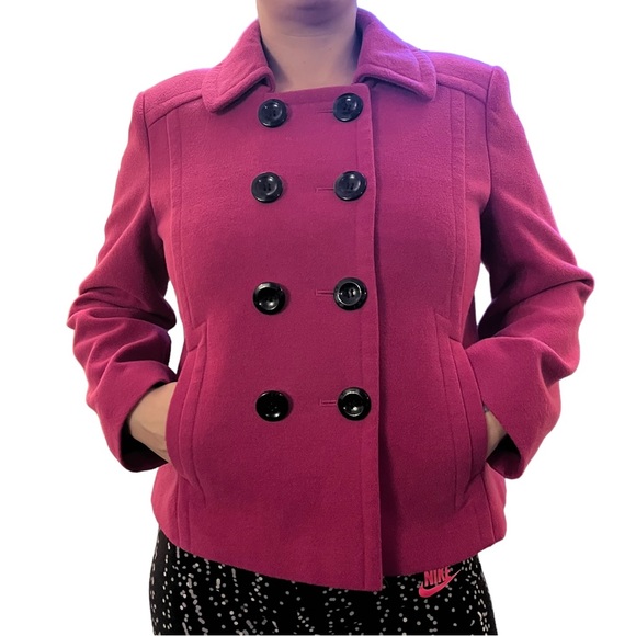 Women’s Mark & Spencer Fuchsia hot pink double breasted pea coat button down - Picture 7 of 9